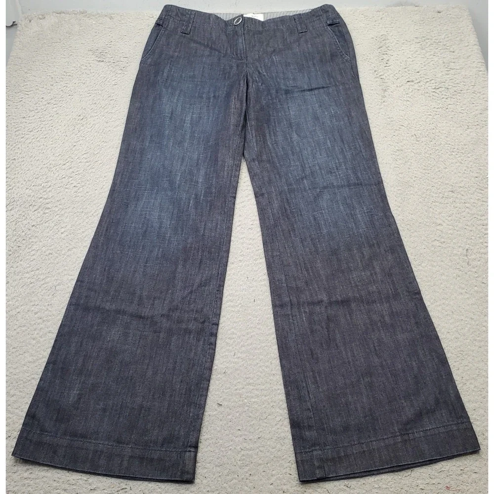 LOFT Jeans Womens 6 Blue Denim Stretch Flat Front Boho Faded Streetwear Wide Leg
